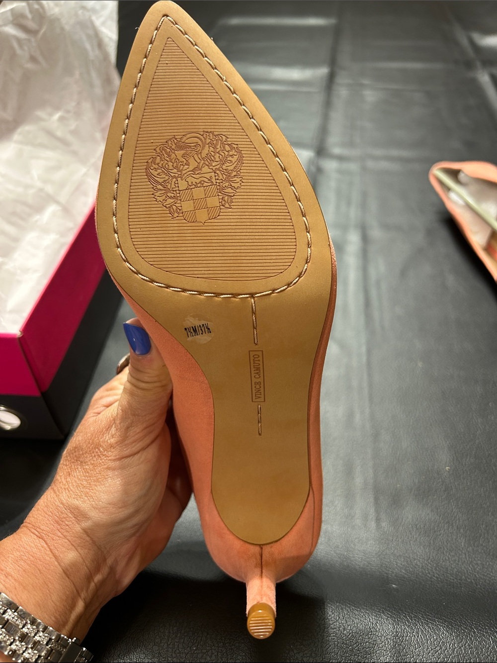 Vince Camuto Coral Pink Pointed Toe Suede Pumps - Picture 4 of 10
